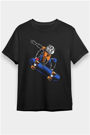 Kaykay - Skateboard Baskılı Unisex Siyah Tişört - Tshirt
