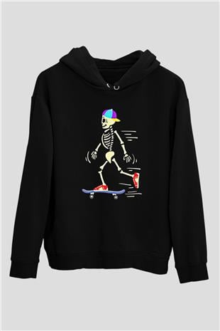 Kaykay - Skateboard Baskılı Unisex Siyah Hoodie