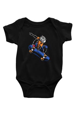 Kaykay - Skateboard Baskılı Unisex Siyah Bebek Body - Zıbın