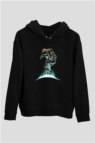 Kaykay - Skateboard Baskılı Unisex Siyah Hoodie
