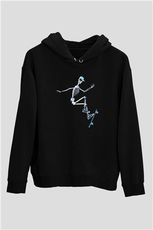 Kaykay - Skateboard Baskılı Unisex Siyah Hoodie