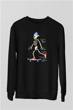 Kaykay - Skateboard Baskılı Unisex Siyah Sweatshirt