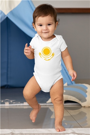 Kazakistan Baskılı Beyaz Unisex Bebek Body - Zıbın