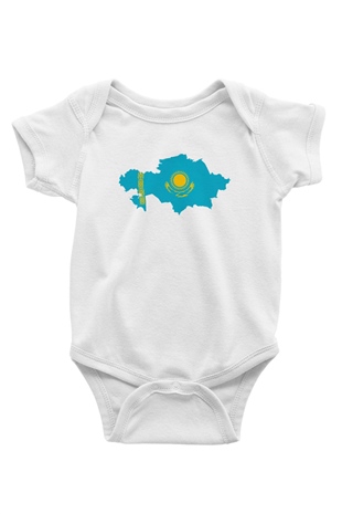 Kazakistan Baskılı Beyaz Unisex Bebek Body - Zıbın
