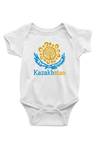 Kazakistan Baskılı Beyaz Unisex Bebek Body - Zıbın