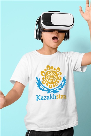 Kazakistan Baskılı Beyaz Unisex Çocuk Tişört