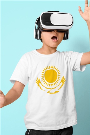 Kazakistan Baskılı Beyaz Unisex Çocuk Tişört