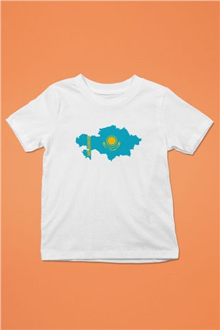 Kazakistan Baskılı Beyaz Unisex Çocuk Tişört