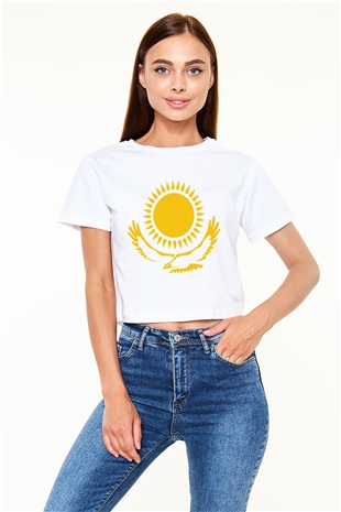 Kazakistan Beyaz Croptop Tişört
