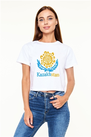 Kazakistan Beyaz Croptop Tişört
