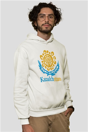Kazakistan Beyaz Unisex Kapşonlu Sweatshirt