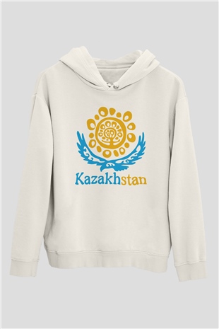 Kazakistan Beyaz Unisex Kapşonlu Sweatshirt