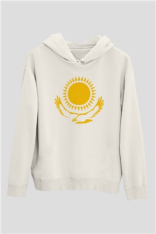 Kazakistan Beyaz Unisex Kapşonlu Sweatshirt