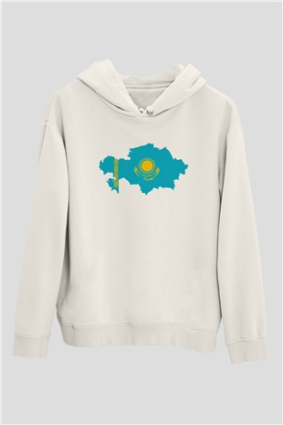 Kazakistan Beyaz Unisex Kapşonlu Sweatshirt