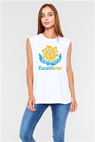 Kazakistan Beyaz Unisex Kolsuz Tişört