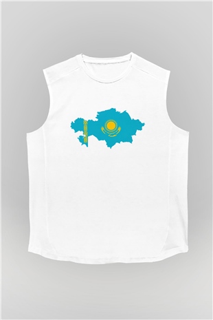 Kazakistan Beyaz Unisex Kolsuz Tişört