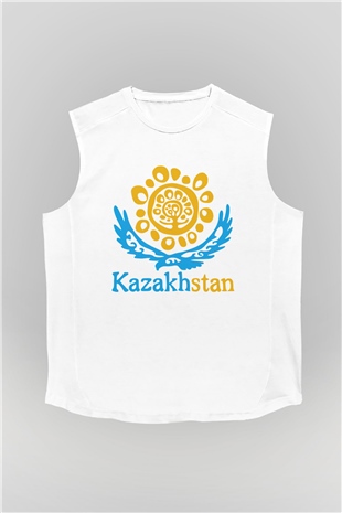 Kazakistan Beyaz Unisex Kolsuz Tişört