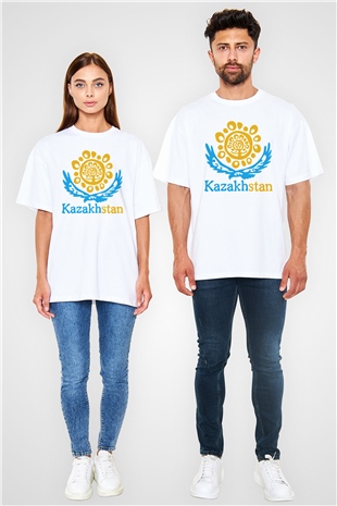Kazakistan Beyaz Unisex Oversize Tişört T-Shirt