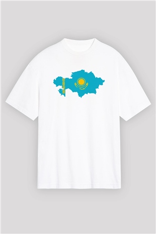Kazakistan Beyaz Unisex Oversize Tişört T-Shirt