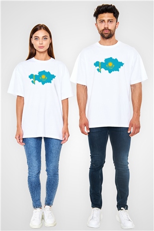 Kazakistan Beyaz Unisex Oversize Tişört T-Shirt