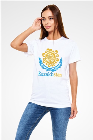 Kazakistan Beyaz Unisex Tişört T-Shirt - TişörtFabrikası