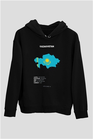 Kazakistan Siyah Unisex Hoodie