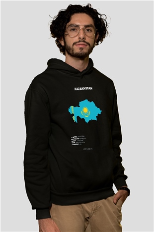 Kazakistan Siyah Unisex Hoodie