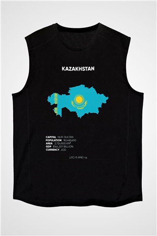 Kazakistan Siyah Unisex Kolsuz Tişört