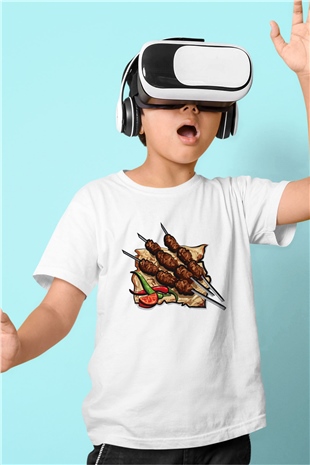 Kebapçı Baskılı Beyaz Unisex Çocuk Tişört