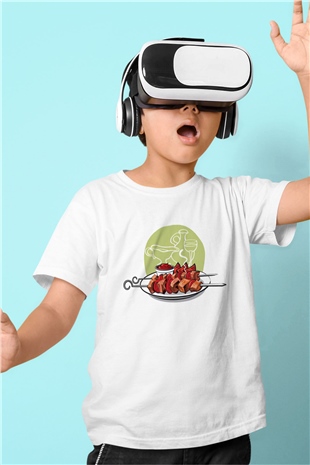 Kebapçı Baskılı Beyaz Unisex Çocuk Tişört