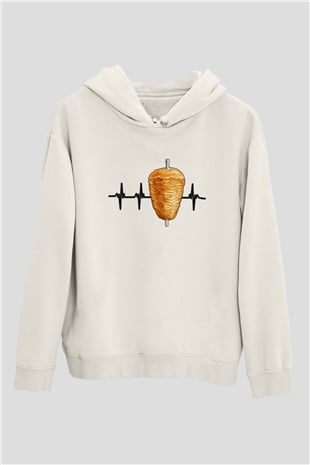 Kebapçı Beyaz Unisex Kapüşonlu Sweatshirt