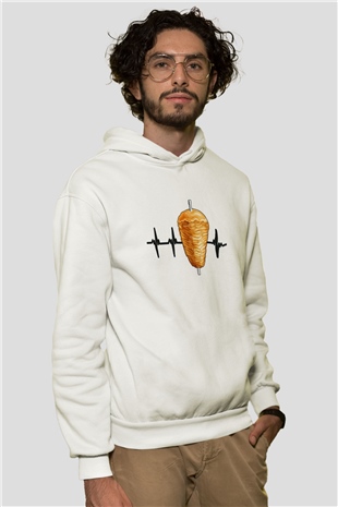 Kebapçı Beyaz Unisex Kapüşonlu Sweatshirt