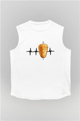 Kebapçı Beyaz Unisex Kolsuz Tişört