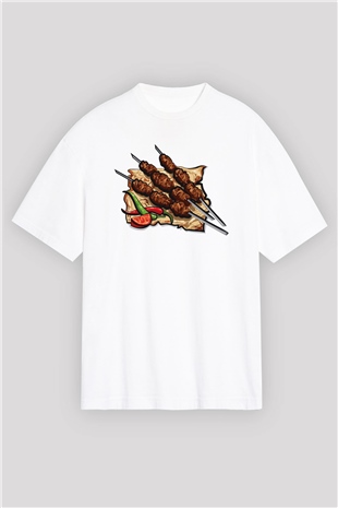 Kebapçı Beyaz Unisex Oversize Tişört T-Shirt