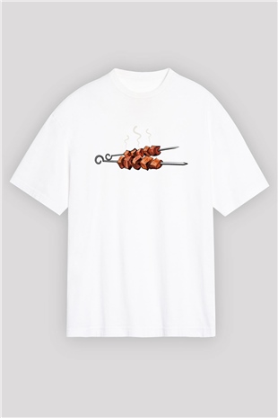 Kebapçı Beyaz Unisex Oversize Tişört T-Shirt