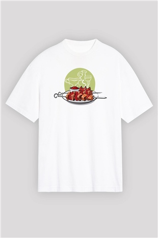 Kebapçı Beyaz Unisex Oversize Tişört T-Shirt