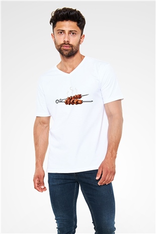 Kebapçı Beyaz Unisex V Yaka Tişört T-Shirt