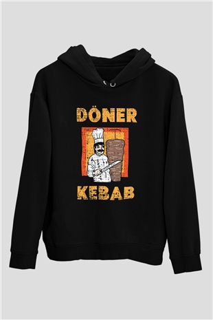 Kebapçı Siyah Unisex Kapüşonlu Sweatshirt