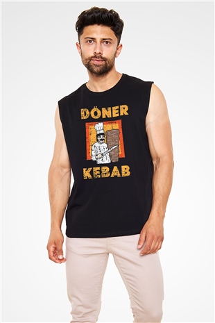 Kebapçı Siyah Unisex Kolsuz Tişört