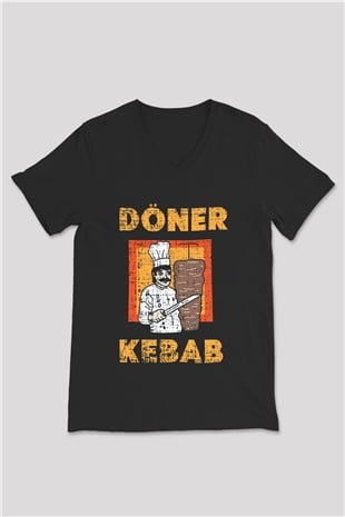Kebapçı Siyah Unisex V Yaka Tişört
