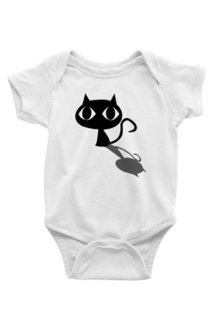 Kedi Baskılı Beyaz Unisex Bebek Body - Zıbın