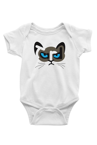 Kedi Baskılı Beyaz Unisex Bebek Body - Zıbın
