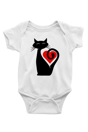 Kedi Baskılı Beyaz Unisex Bebek Body - Zıbın