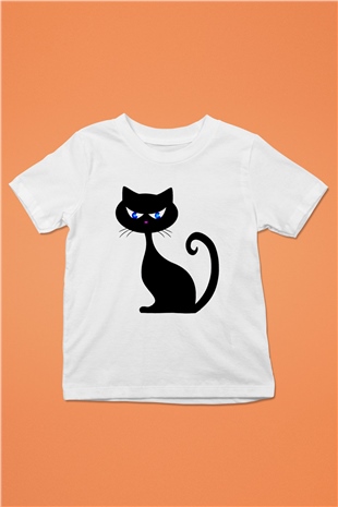 Kedi Baskılı Beyaz Unisex Çocuk Tişört