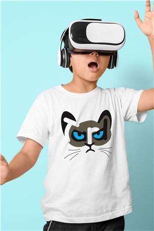 Kedi Baskılı Beyaz Unisex Çocuk Tişört