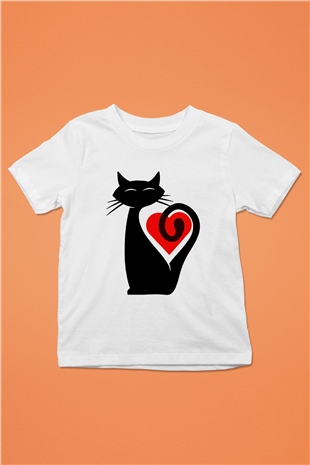 Kedi Baskılı Beyaz Unisex Çocuk Tişört