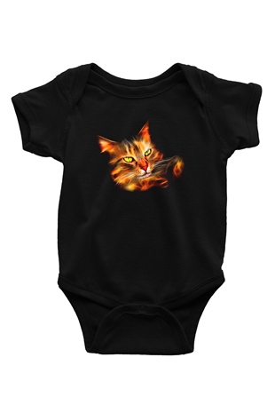 Kedi Baskılı Siyah Bebek Body - Zıbın