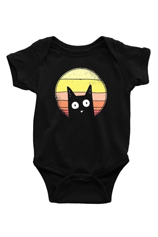 Kedi BaskılıSiyah Tshirt Bebek Body - Zıbın