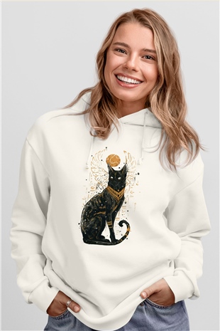 Kedi Beyaz Unisex Hoodie