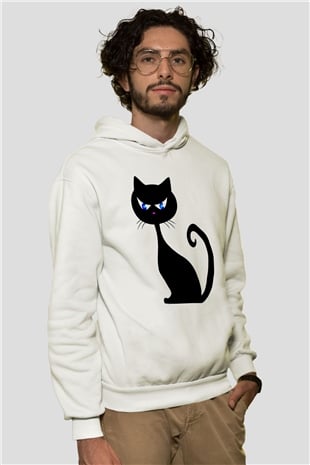 Kedi Beyaz Unisex Kapşonlu Sweatshirt